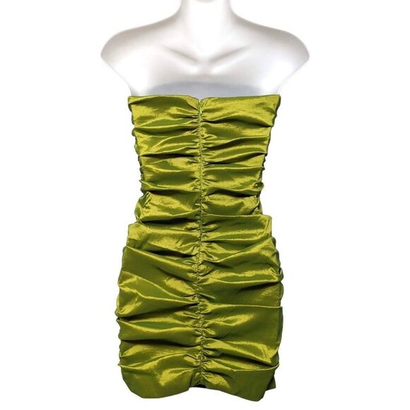 MAJORELLE Kaci Ruched Strapless Mini Dress Lime Green XS - Picture 8 of 13
